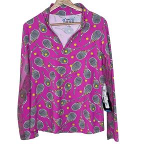 IBKUL Womens Venus Pink Tennis Racket IceFil Cooling Quarter Zip Top 10493 L NEW